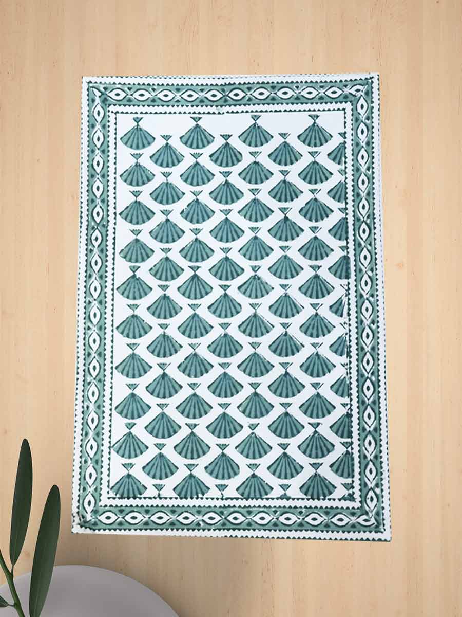 Green Handblock Print Cotton Table Mat Set