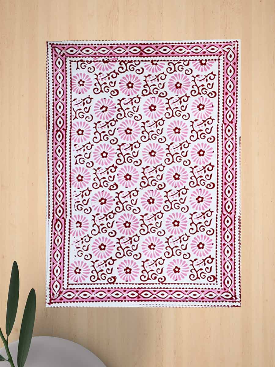 Pink Handblock Print Cotton Table Mat Set