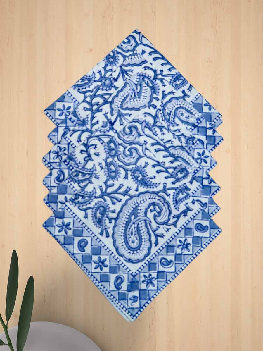 Blue Handblock Print Cotton Table Mat Set