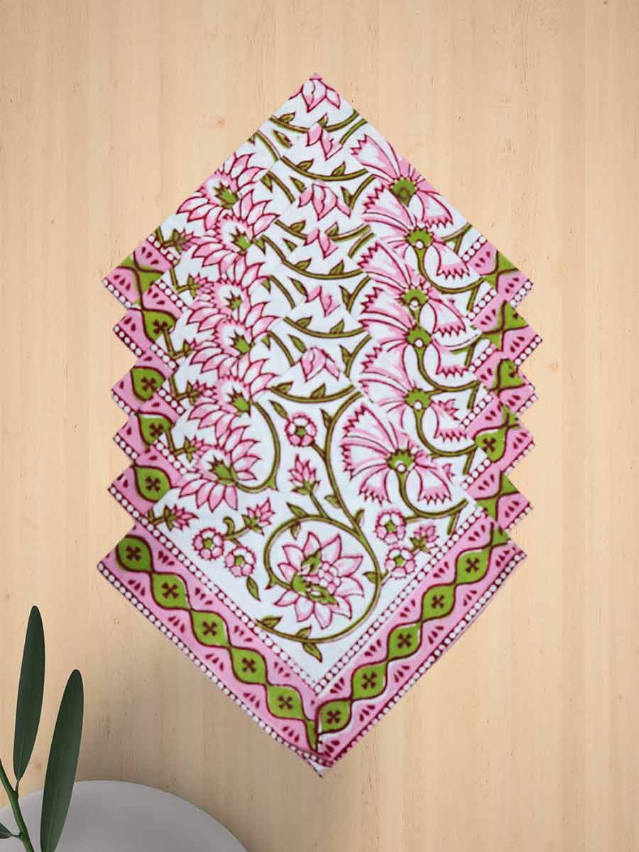 Pink Handblock Print Cotton Table Mat Set