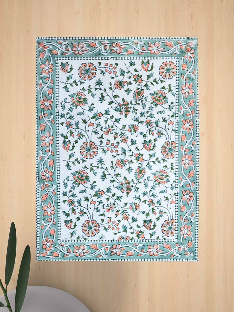 Green Handblock Print Cotton Table Mat Set
