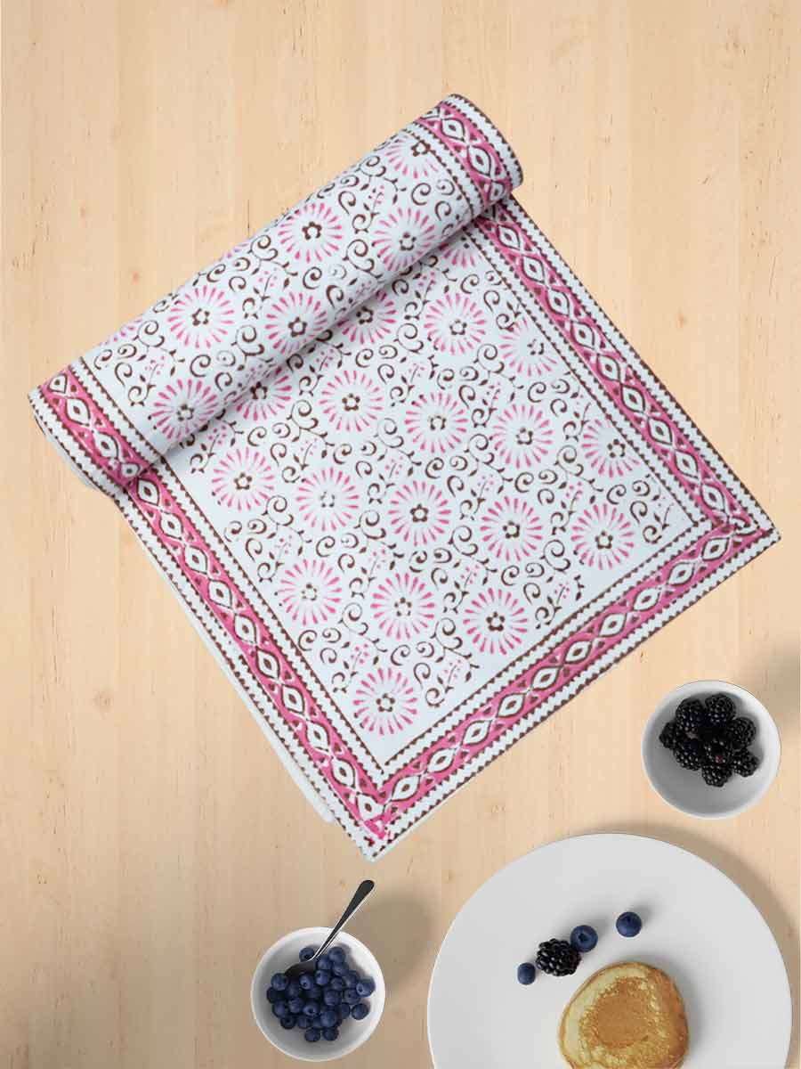 Pink Handblock Print Cotton Table Runners