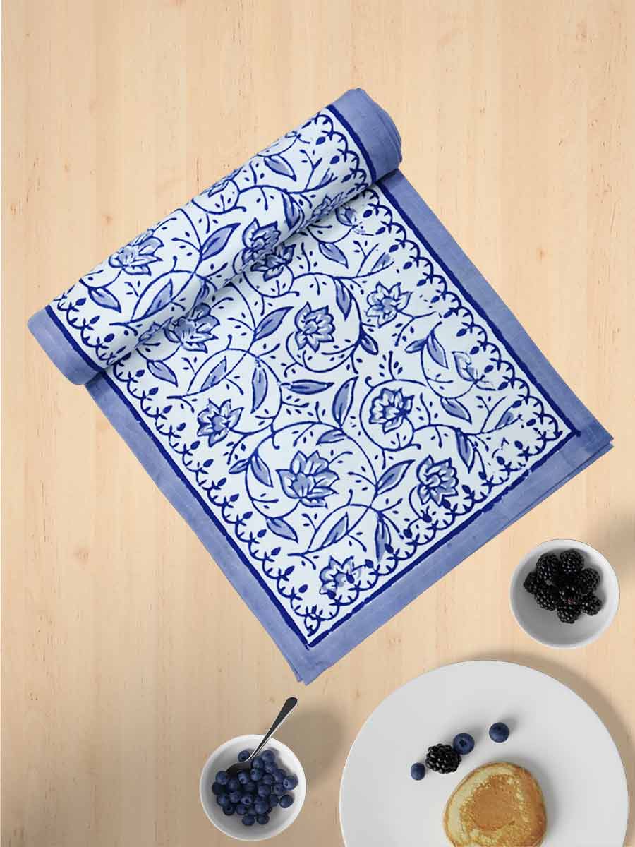 Blue Handblock Print Cotton Table Runners
