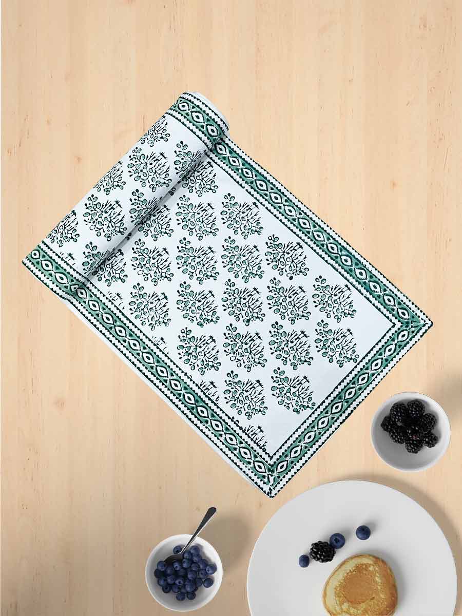 Green Handblock Print Cotton Table Runners