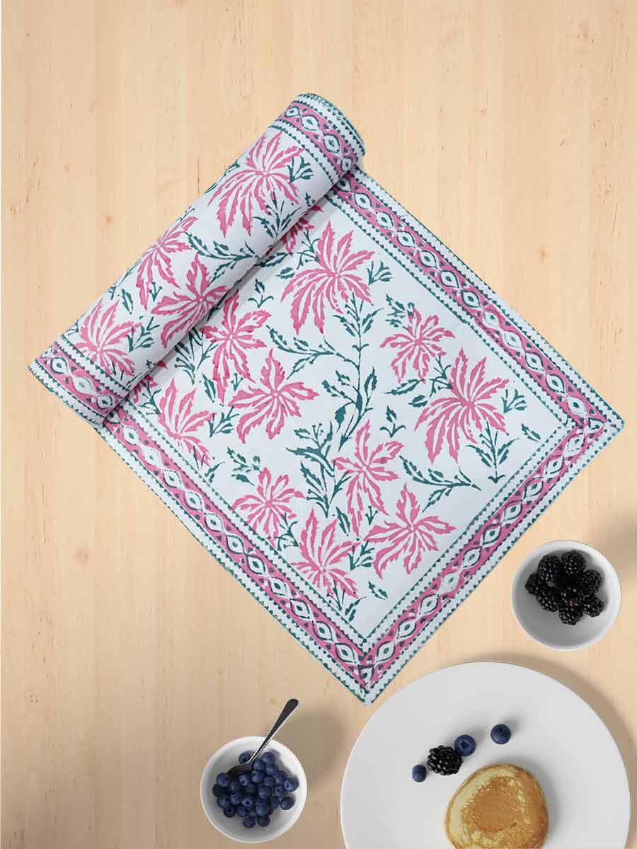 Pink Handblock Print Cotton Table Runners