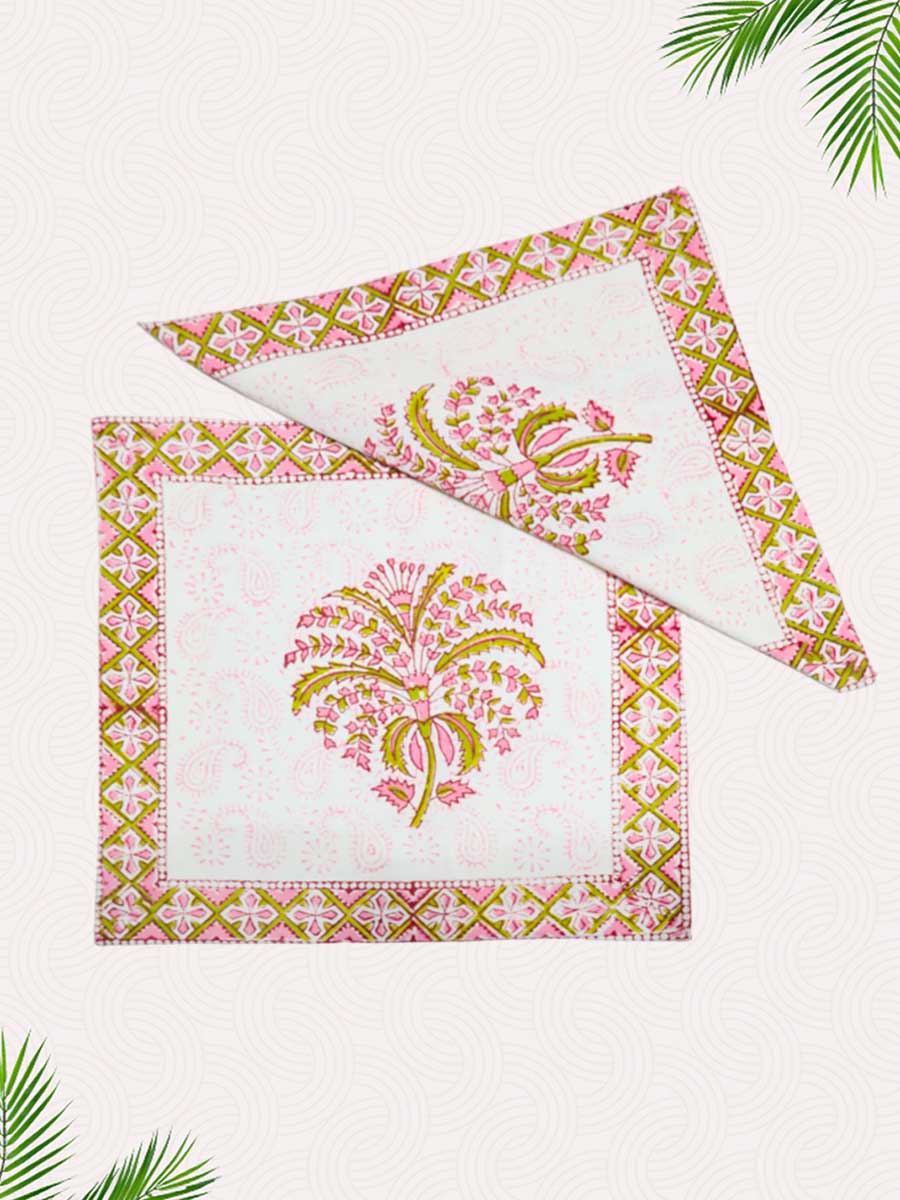 Pink Handblock Printed Cushion Covers