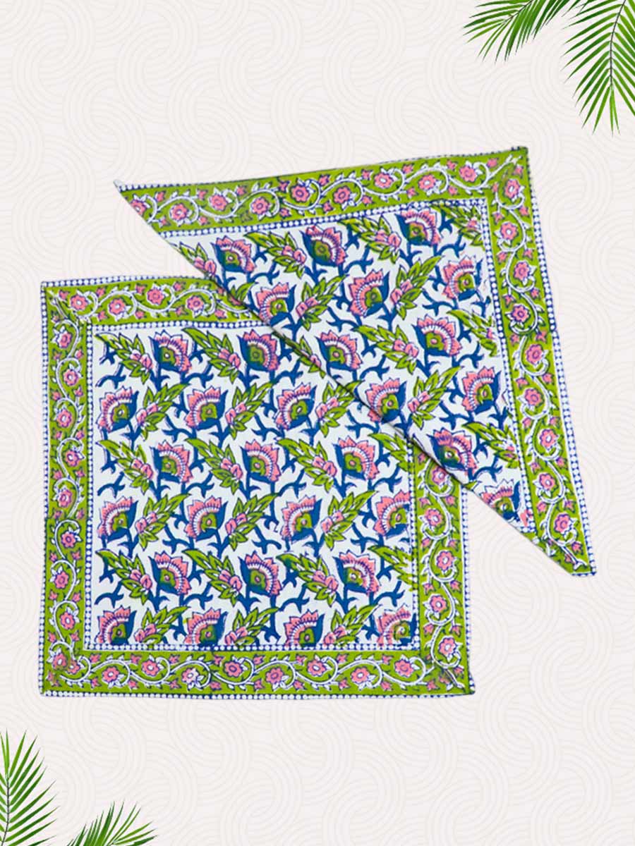 Green Handblock Printed Cushion Covers