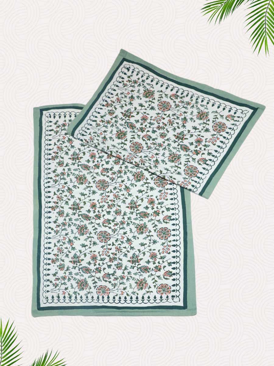 Green Handblock Printed Pillow Covers