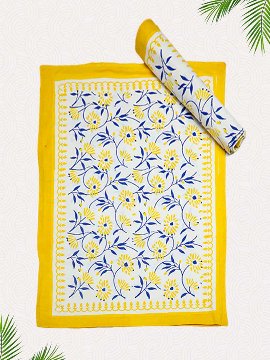 Yellow Handblock Printed Pillow Covers