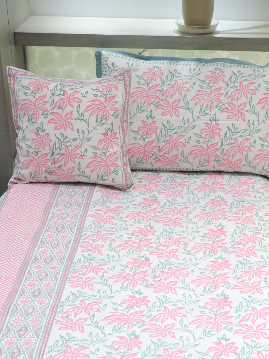 Pink Handblock Print Single Bedsheet