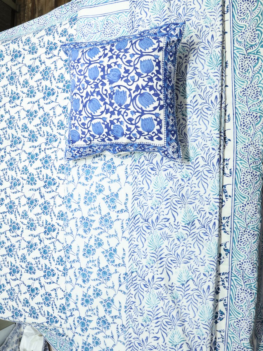 Blue Handblock Print Double Bedsheet
