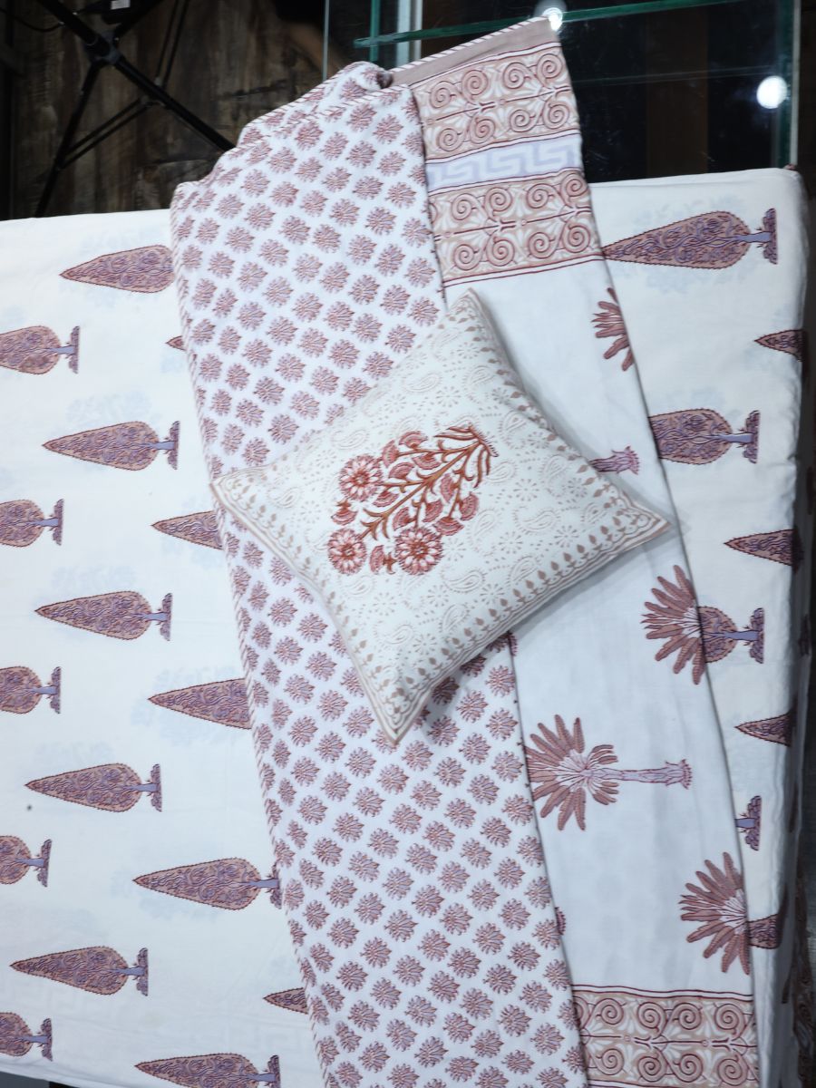 Multicolor Handblock Print Double Bedsheet