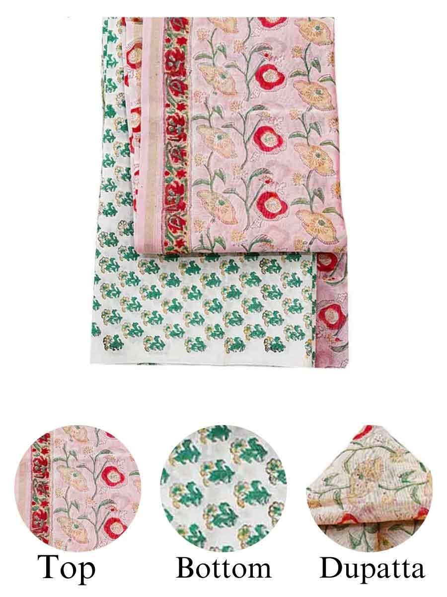 Multicolor Chanderi Bagru Print Style Unstitiched Dress Material