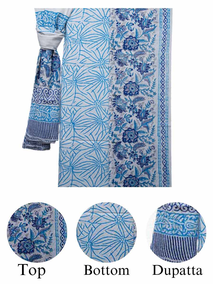 Blue Cotton Bagru Print Style Unstitiched Dress Material