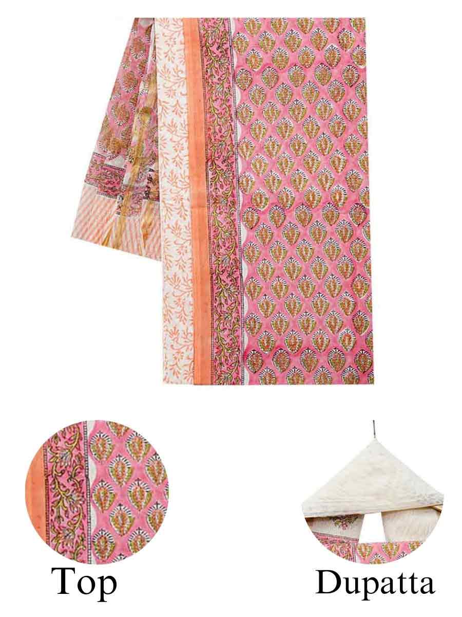 Multicolor Cotton Bagru Print Chanderi Dupatta Style Unstitiched Dress Material