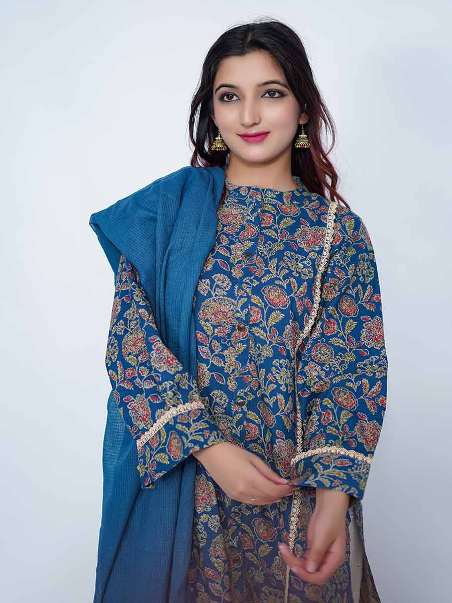 Blue Kalamkari Print Cotton Kurta
