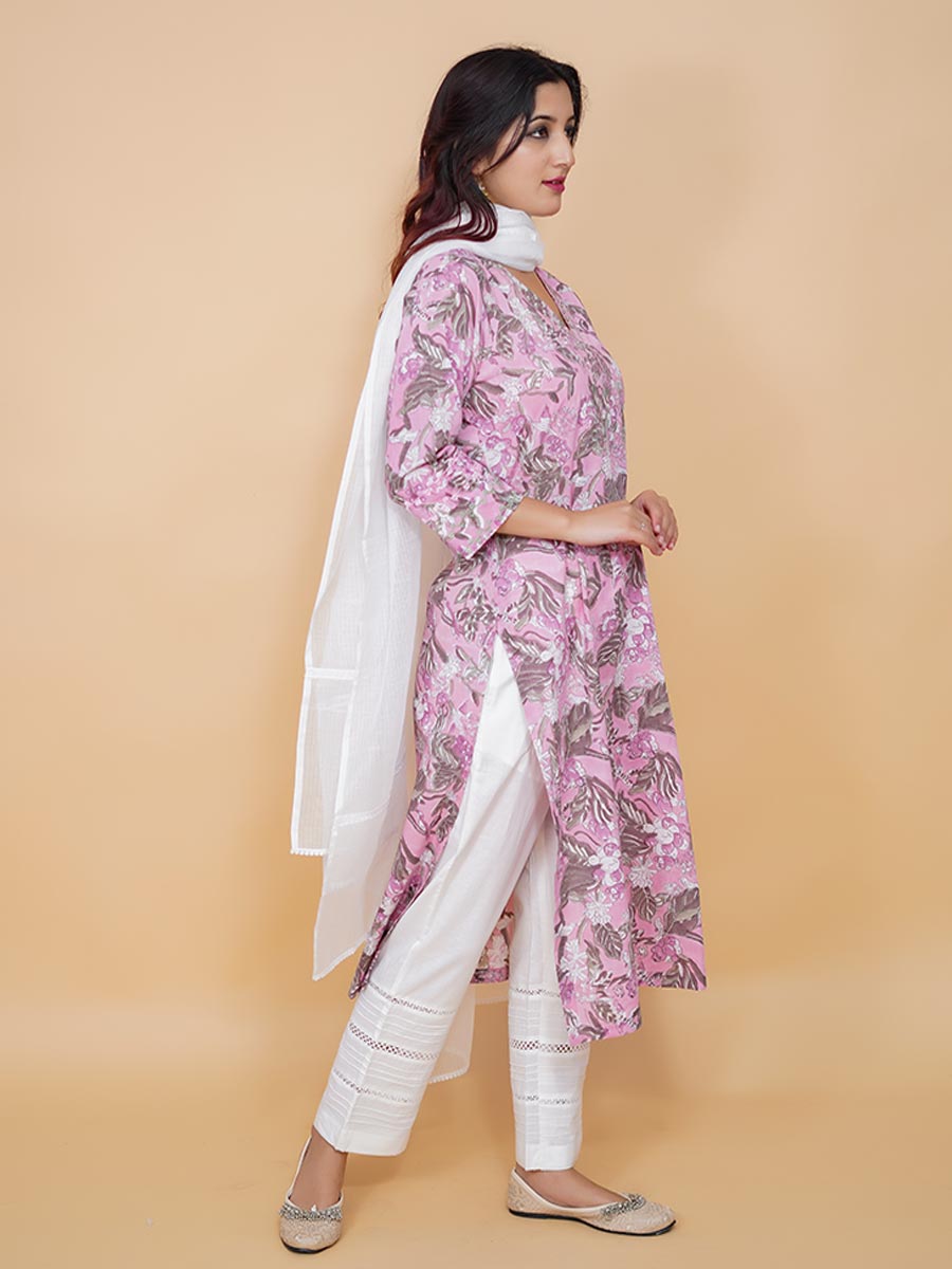 Pink Dabu Print Cotton Kurta