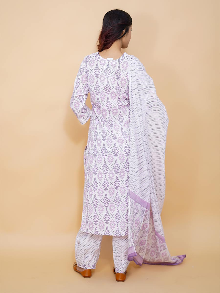 Purple Block Print Cotton Kurta