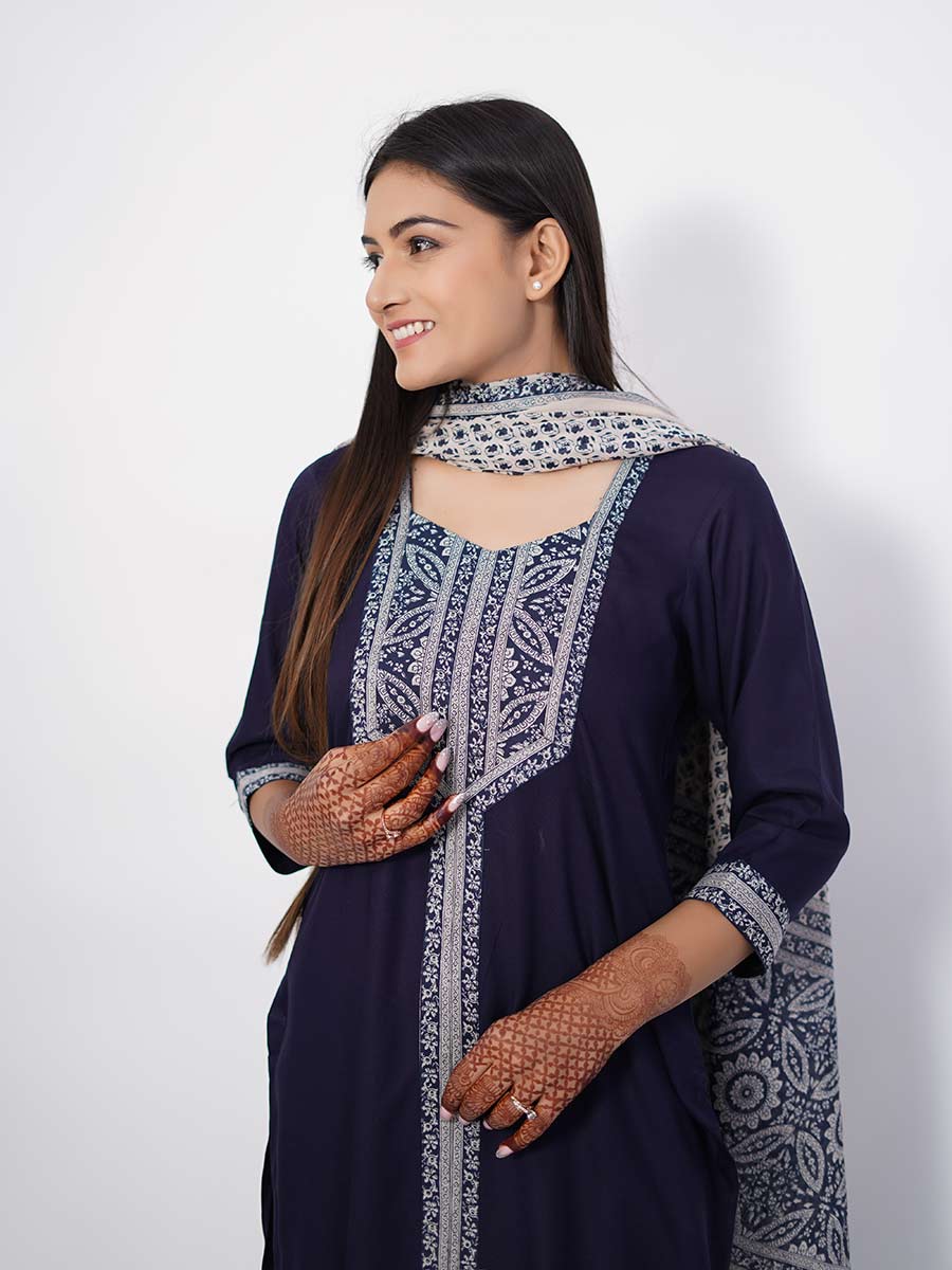 Blue Block Print Cotton Kurta