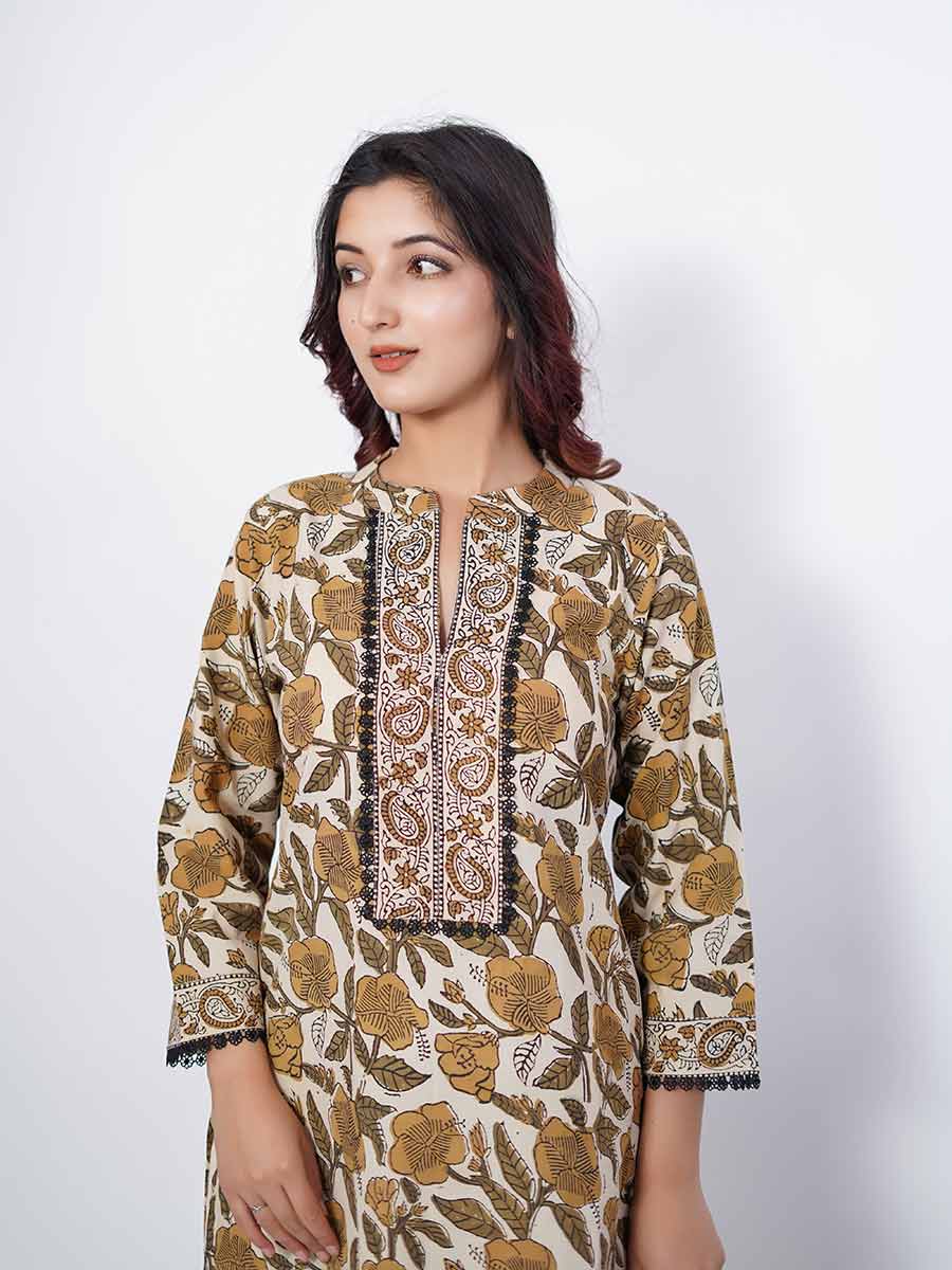 Brown Dabu Print Cotton Kurta