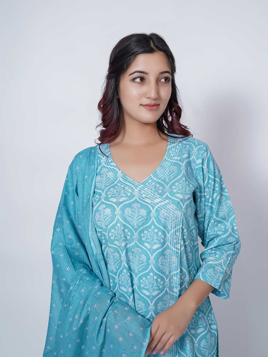 Blue Block Print Cotton Kurta