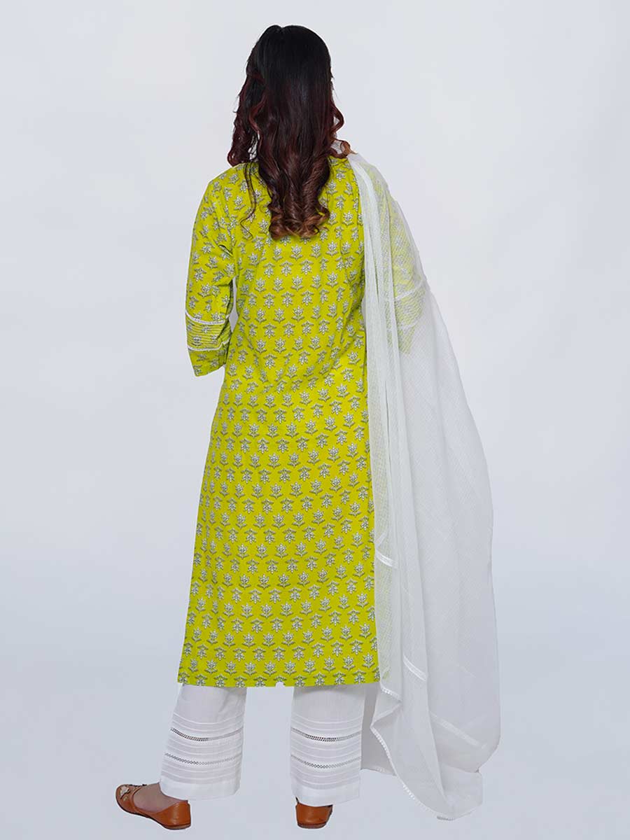 Green Block Print Cotton Kurta