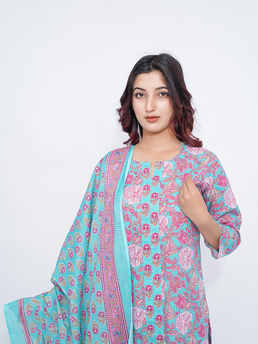Blue Dabu Print Cotton Kurta