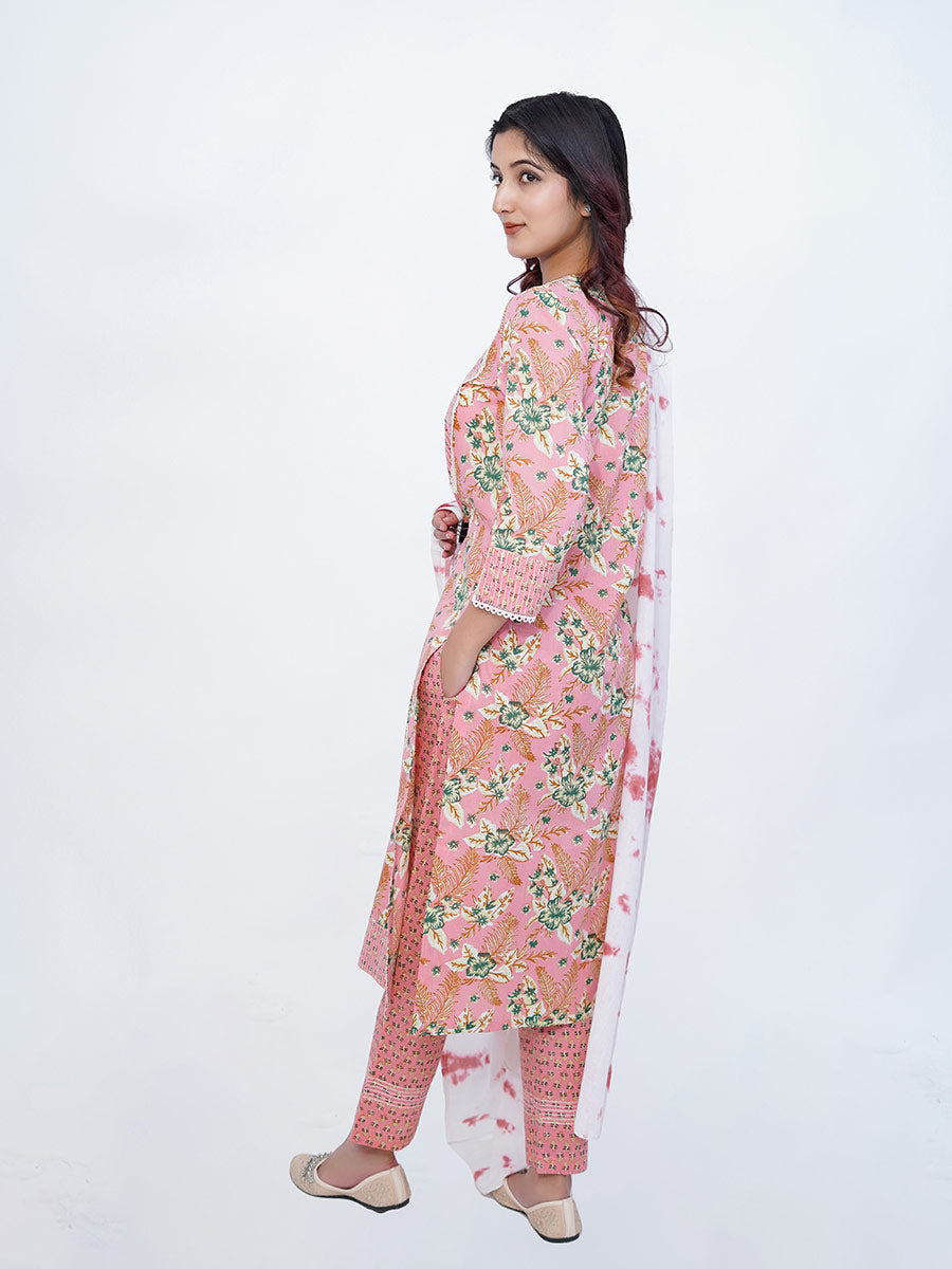 Orange Dabu Print Cotton Kurta