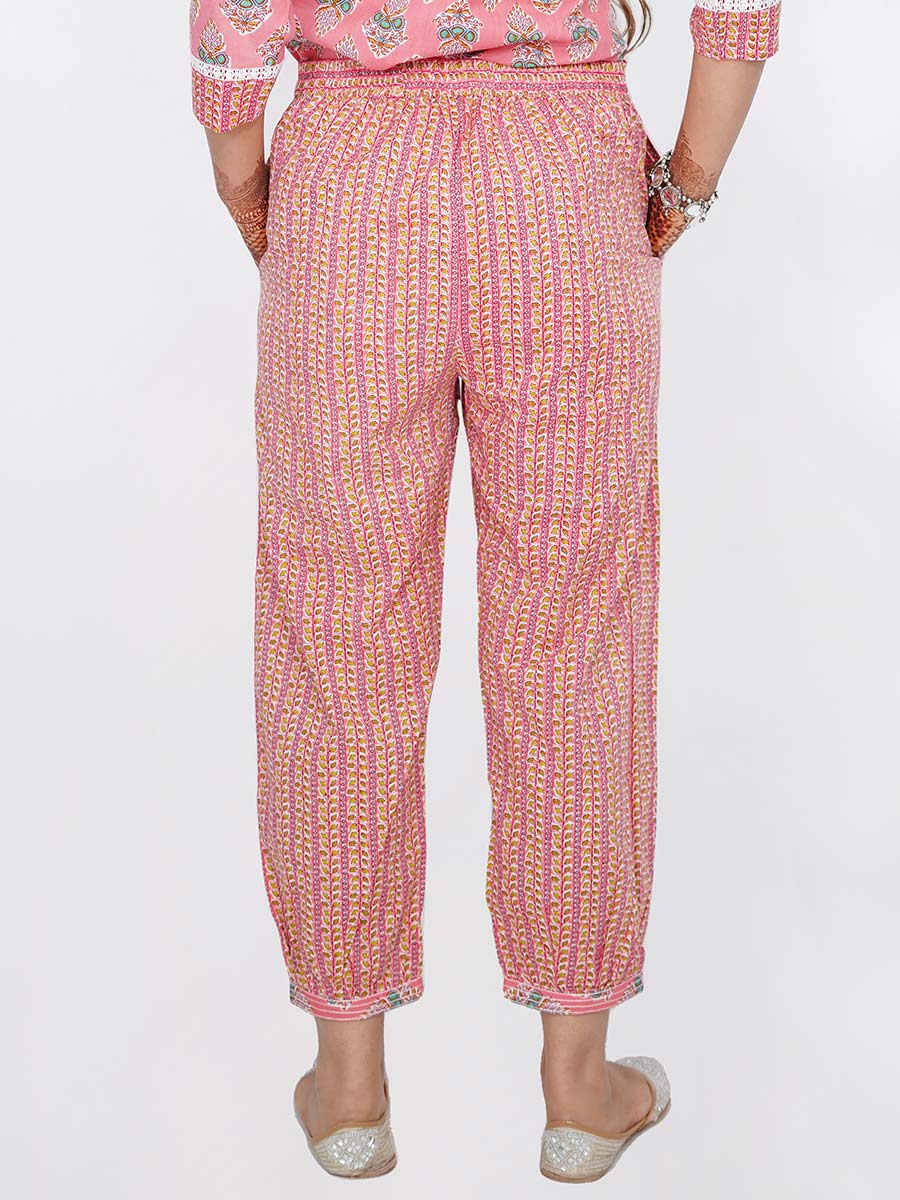 Pink Striped Print Cotton Harem