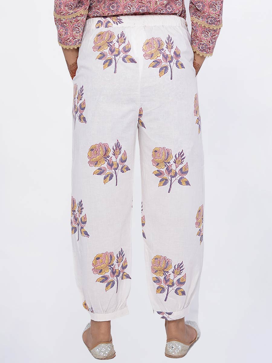White Dabu Print Cotton Harem