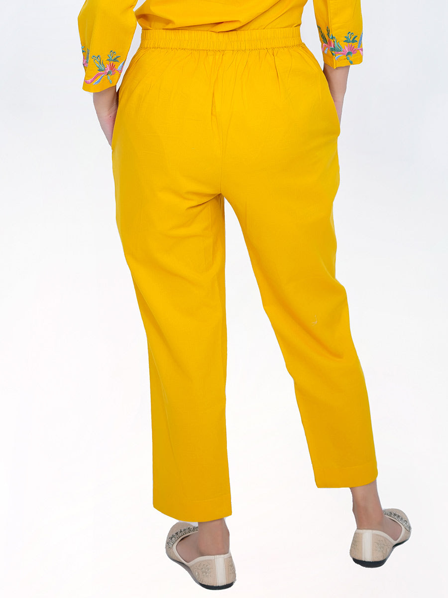 Yellow Plain Cotton Pant