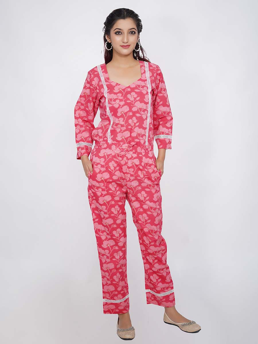 Pink Dabu Print Cotton Pant