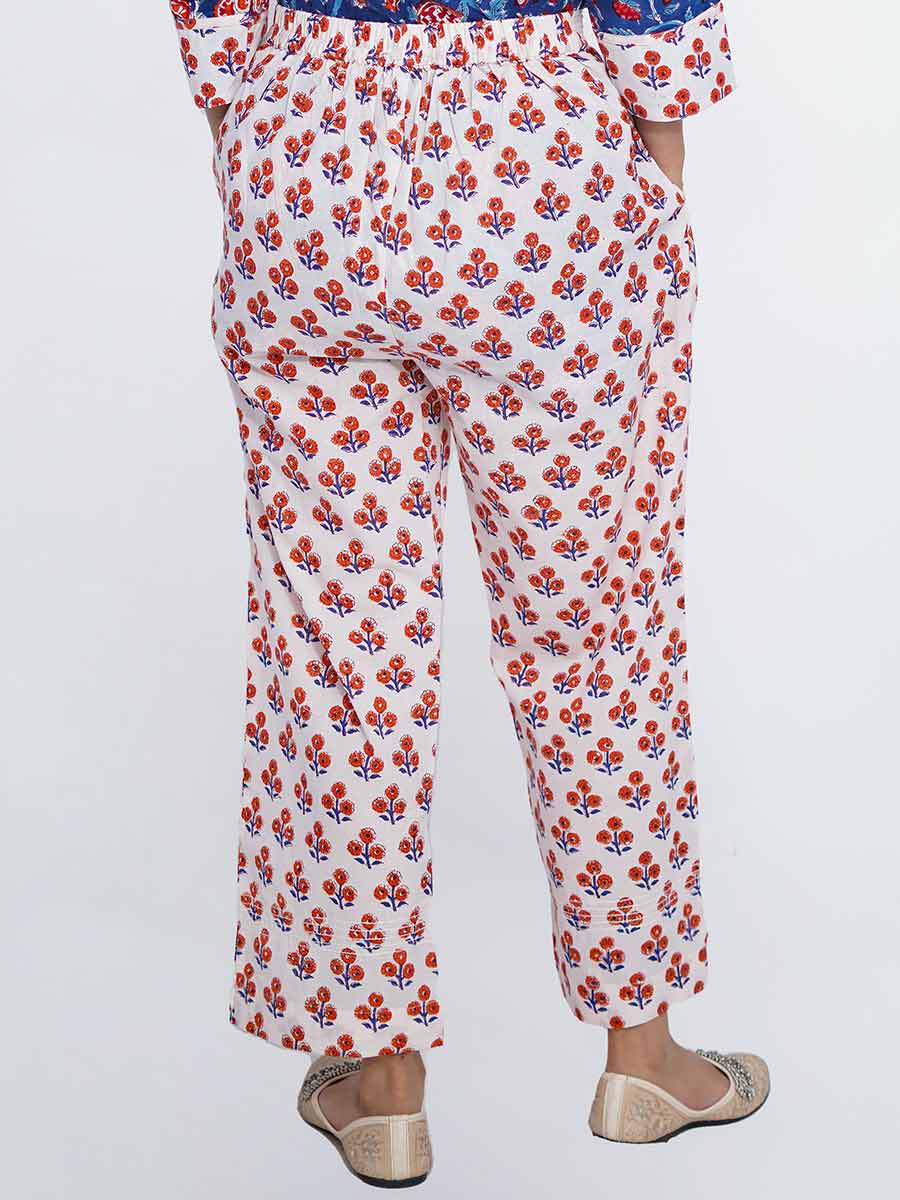 White Block Print Cotton Pant