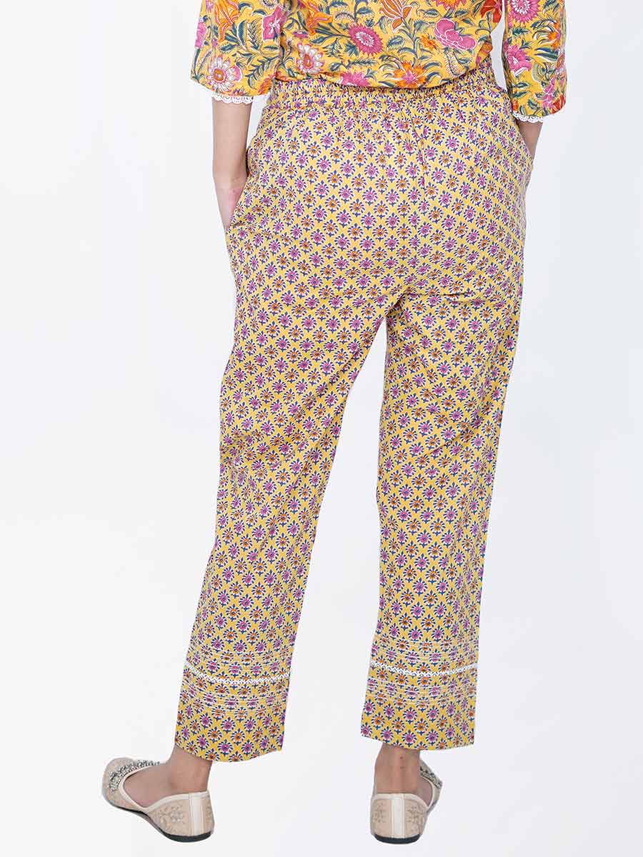 Yellow Block Print Cotton Pant