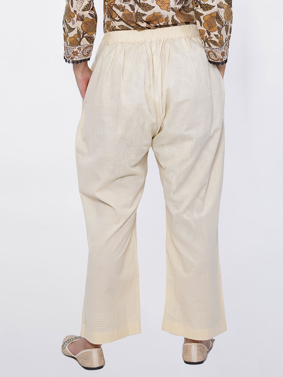 Beige Plain Cotton Pant