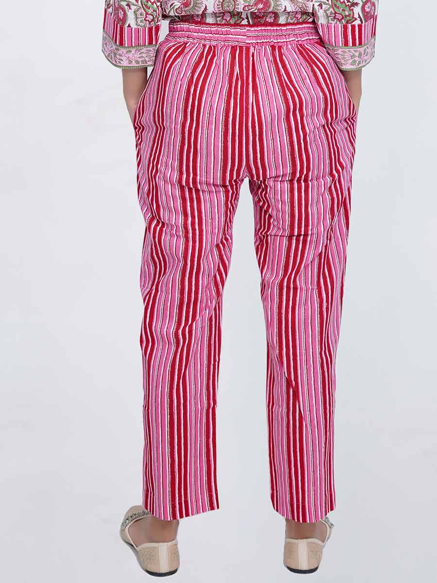 Pink Striped Print Cotton Pant