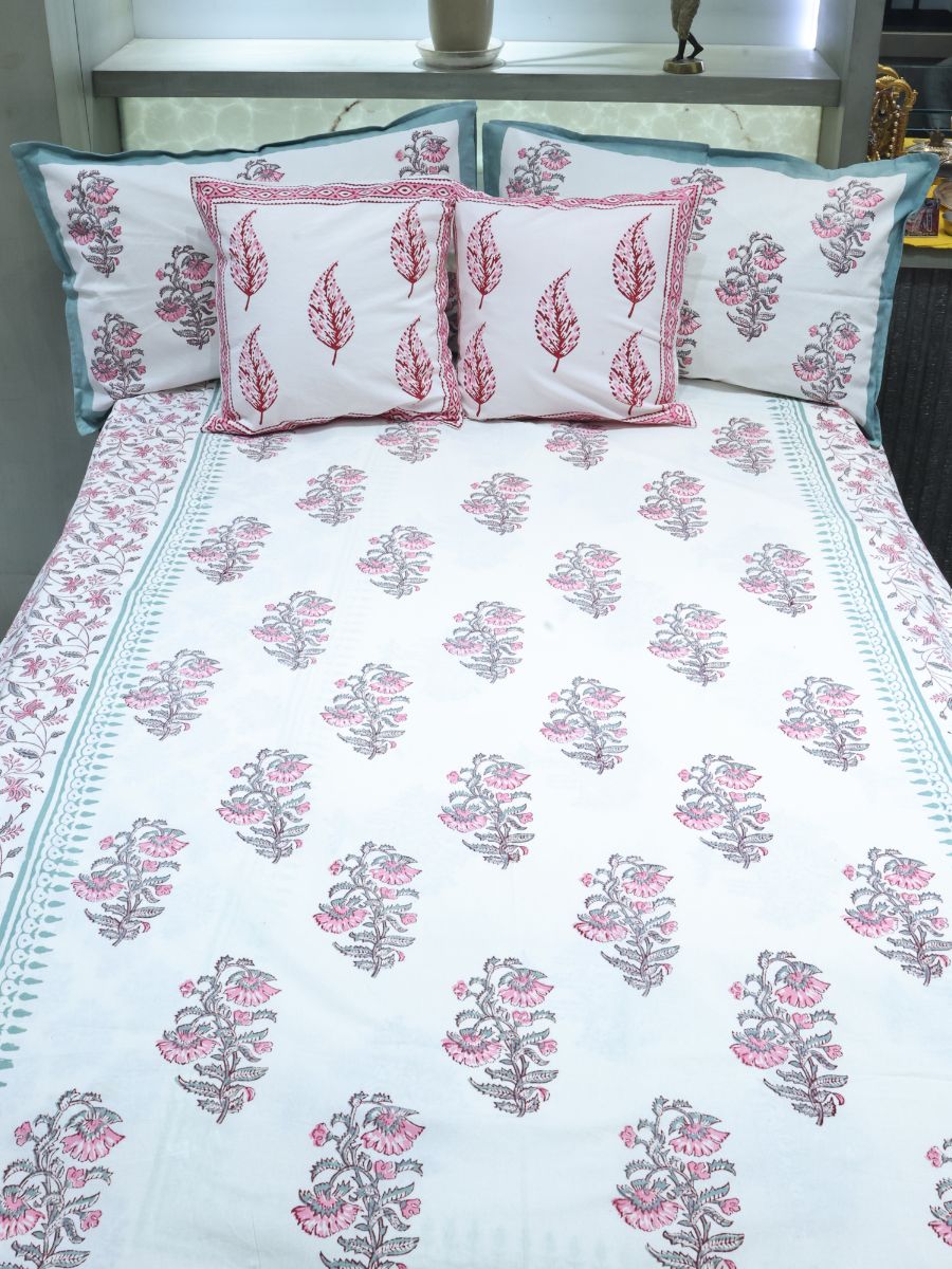 Multicolor Handblock Print Single Bedsheet
