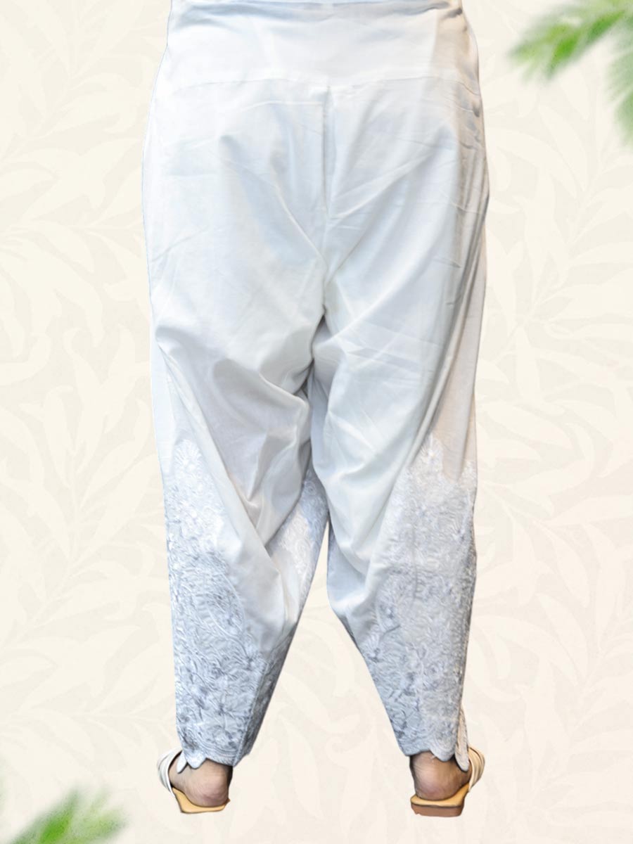 White Machine Work Cotton Salwar