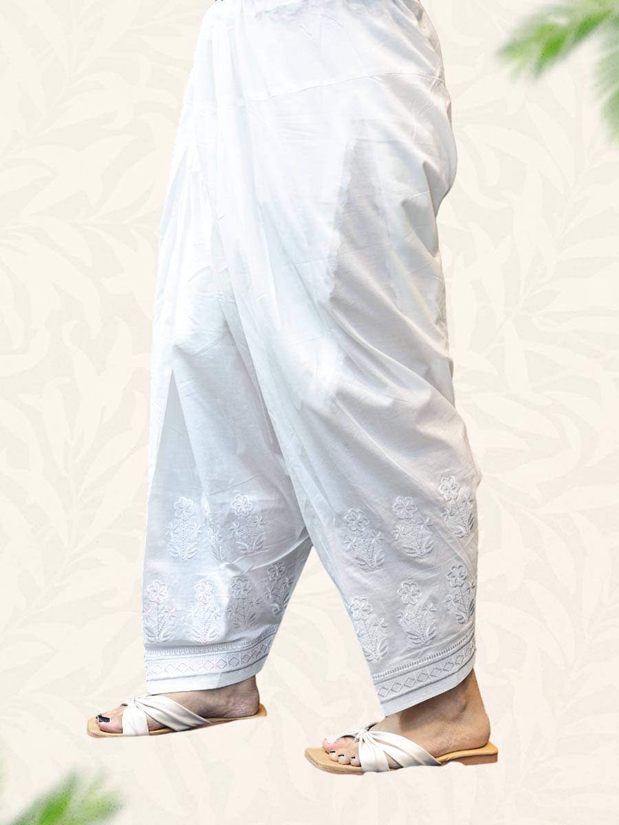 White Machine Work Cotton Salwar