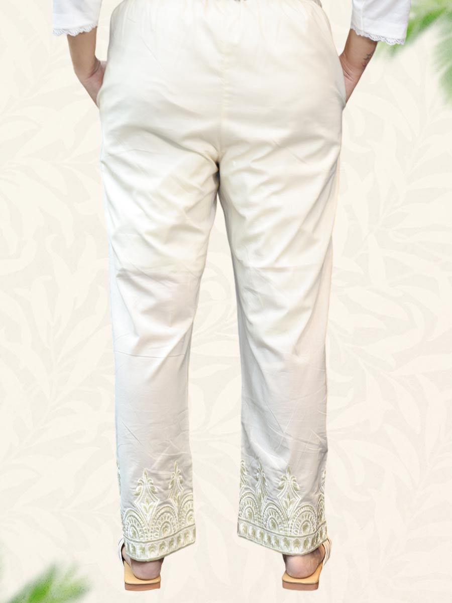 Cream Machine Work Cotton Pant