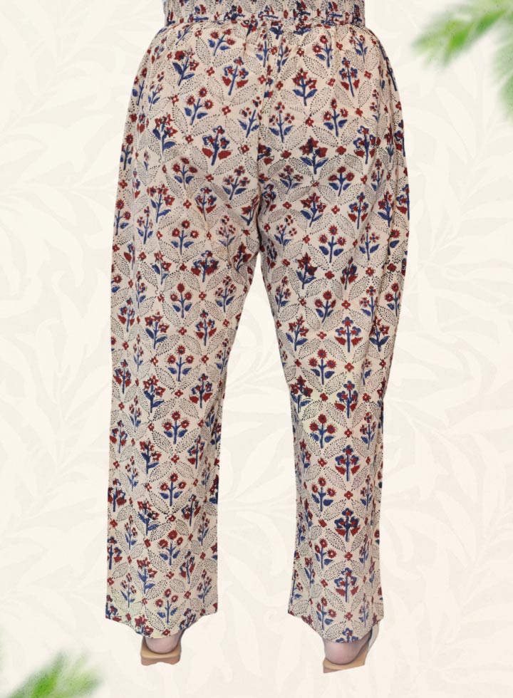 Beige Block Print Cotton Pant