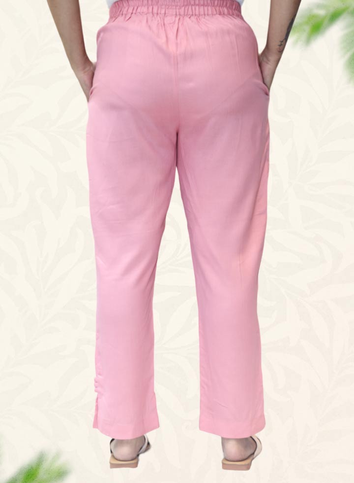 Pink Plain Rayon Pant