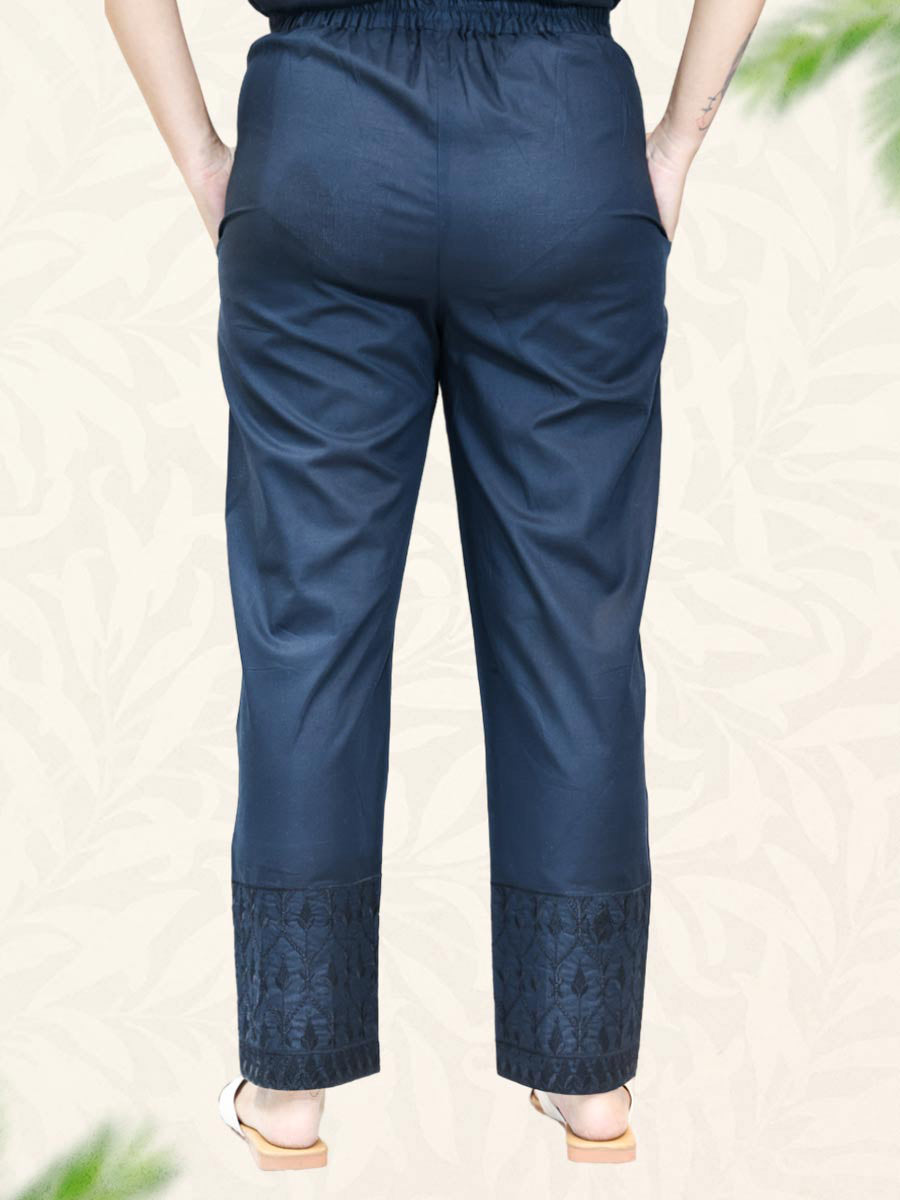 Black Machine Work Cotton Pant