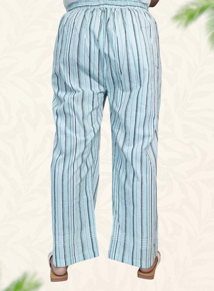Blue Striped Print Cotton Pant