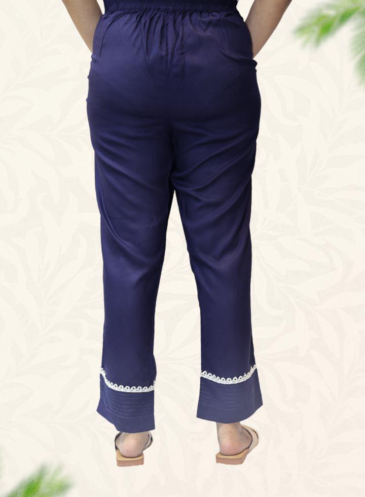Blue Plain Rayon Pant