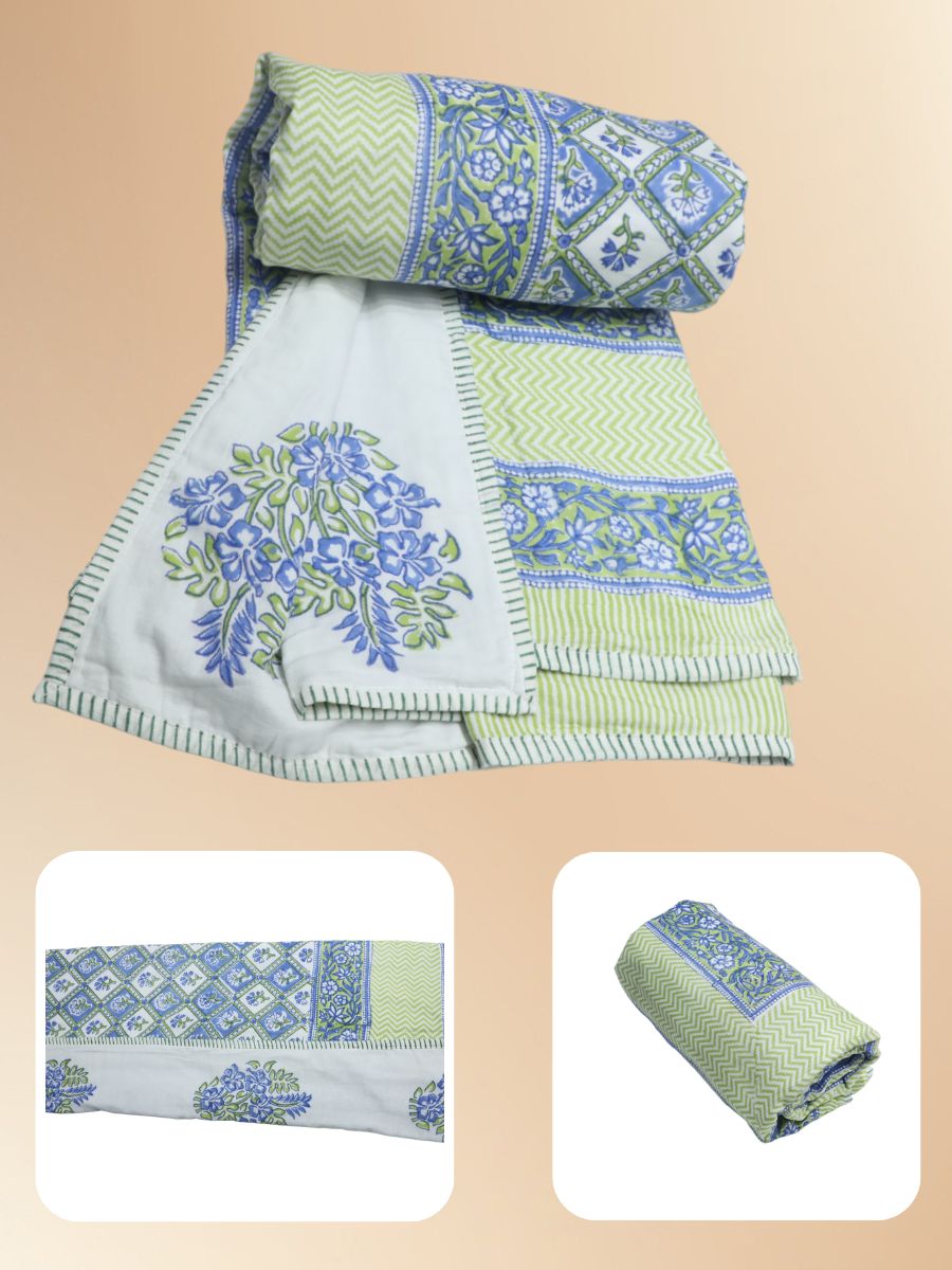 Green Handblock Print Single Bed Dohar