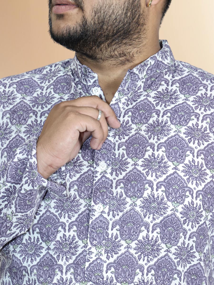 Purple Cotton Printed Kurta