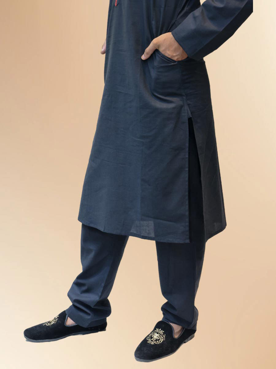 Black Cotton Plain Kurta