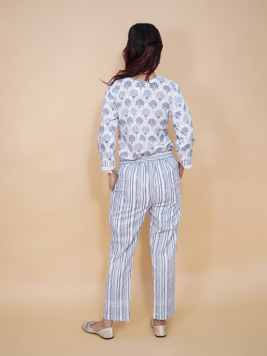 Blue Cotton Block Print Suit Set