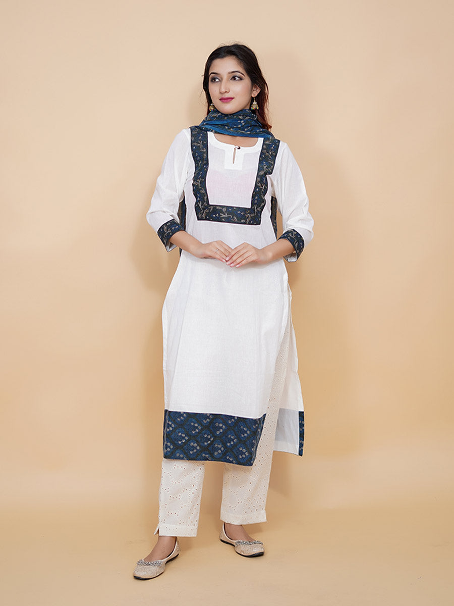 Blue Printed Kota Doria Dupatta